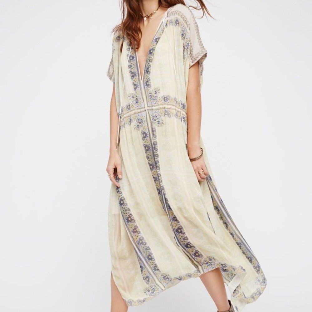 Free People New Romantics Gardenia Fog Kaftan Dress, size M